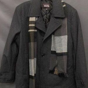 Michael Kors Men's Wool Blend Padded Charcoal Jacket With Scarf